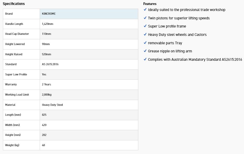 KINCROME K12165 2000KG SLP GARAGE JACK - Image 5