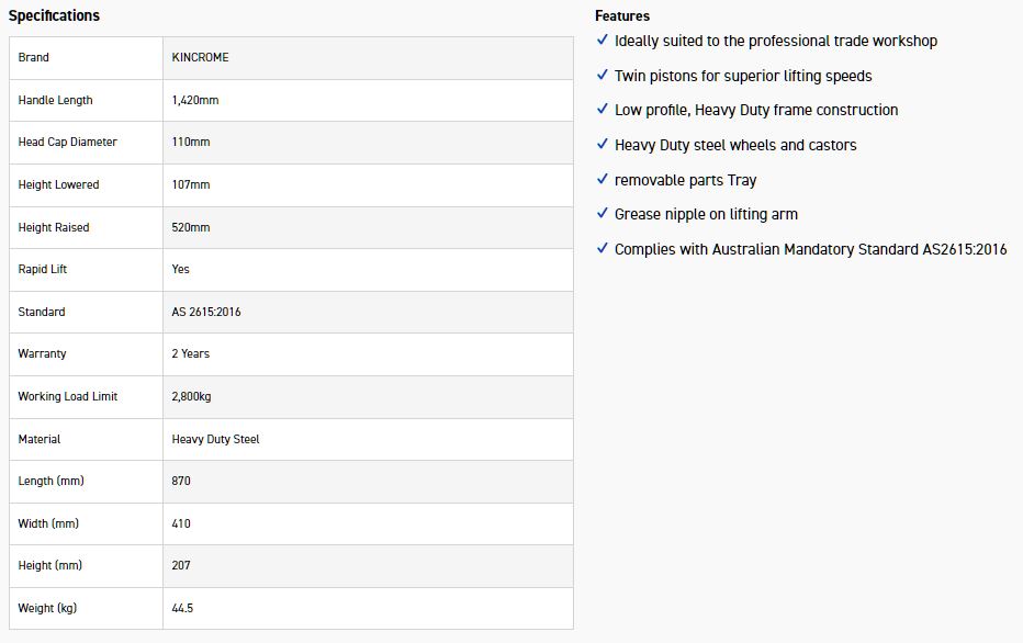 KINCROME K12167 2800KG GARAGE JACK - Image 6