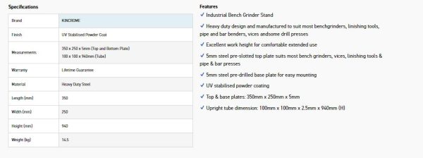 KINCROME K15281 BENCH GRINDER STAND 950MM - Image 5