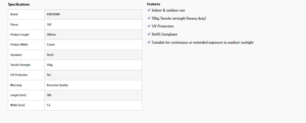 KINCROME K15719 BLK CBL TIES 300x7.6mm HD 100p - Image 3
