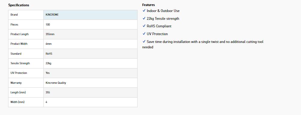 KINCROME K15805 SELFCUT 355 x 4MM 100PK BLK - Image 4