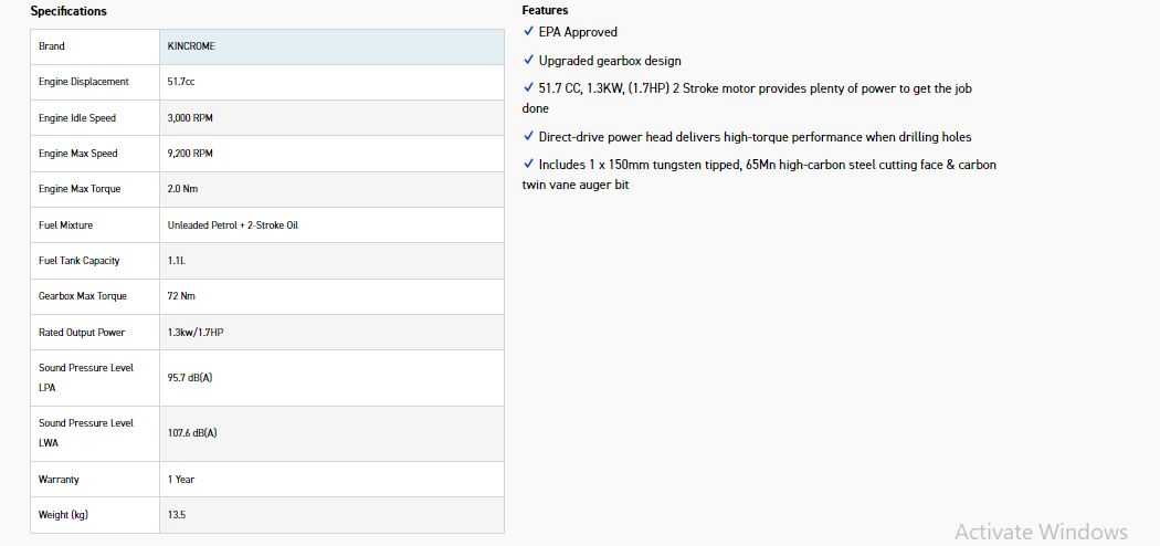 KINCROME K16035 POST HOLE DIGGER 51.7CC - Image 2