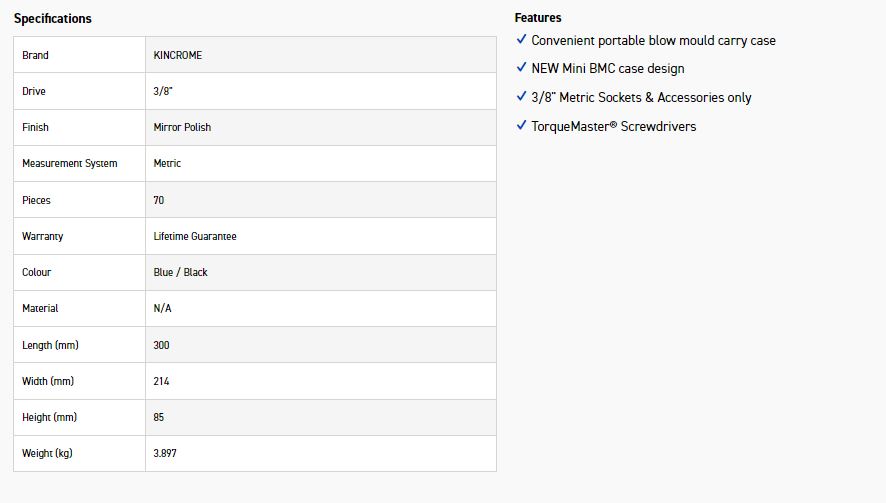 KINCROME K1845 70PC 3/8" DVE BMC TOOL KIT MET - Image 5