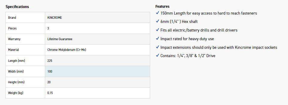 KINCROME K2041 3PC IMP DRILL DRIV SET 150MM - Image 2