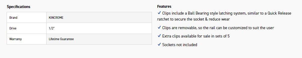KINCROME K2075 1/2 DRV SOCKET RAIL 14 CLIP - Image 2