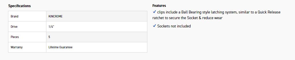 KINCROME K2076 5PC 1/4 DRV SPARE RAIL CLIP - Image 2