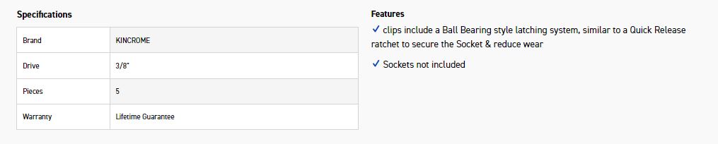 KINCROME K2077 5PC 3/8 DRV SPARE RAIL CLIP - Image 2