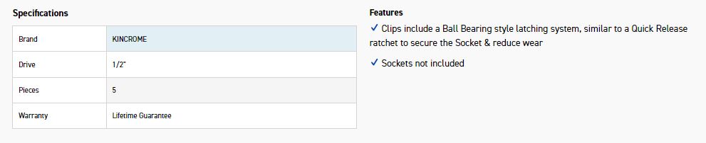 KINCROME K2078 5PC 1/2 DRV SPARE RAIL CLIP - Image 2