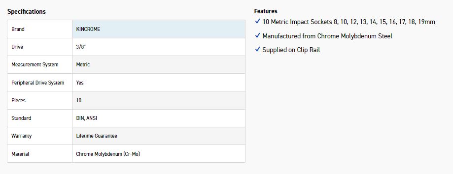 KINCROME K2091 10P IMPACT SKT SET 3/8 DRV MET - Image 4