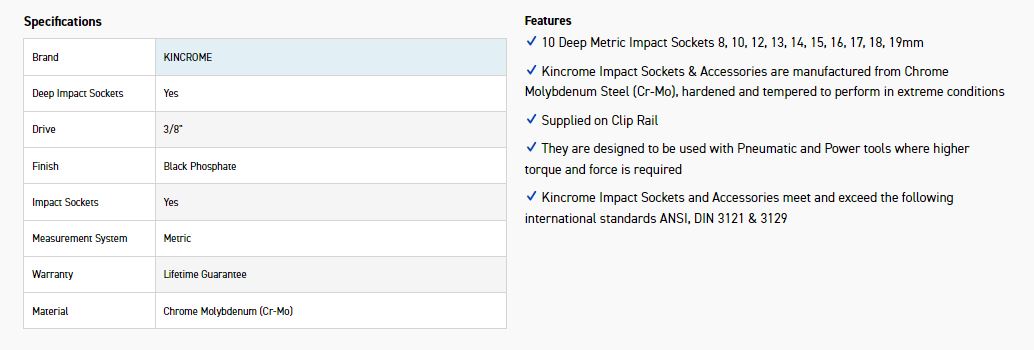 KINCROME K2093 10P DEEP IMP SKT SET 3/8DR MET - Image 3