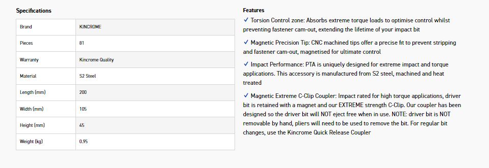 KINCROME K21010 81 PCE IMPACT BIT SET - Image 2