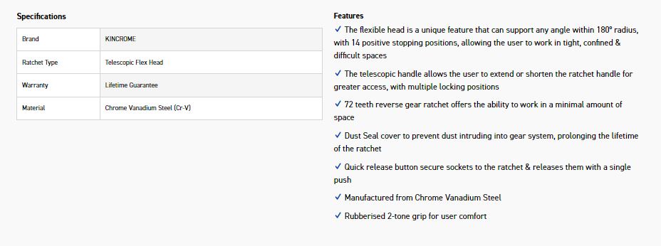 KINCROME K2105 1/4DR FLXHEAD T'SCOPIC RATCHET - Image 5