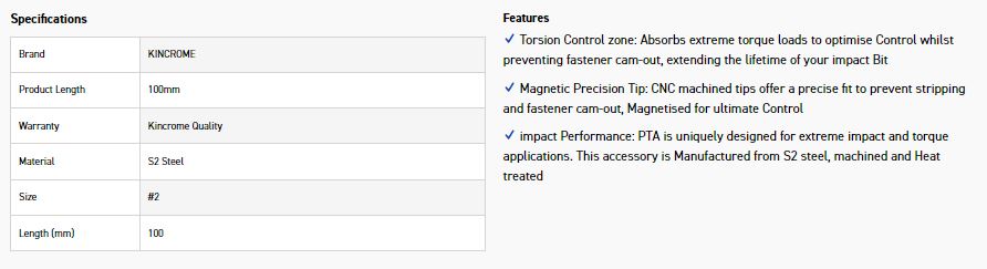 KINCROME K21096 IMPACT BIT SQ#2 100MM *20* - Image 2