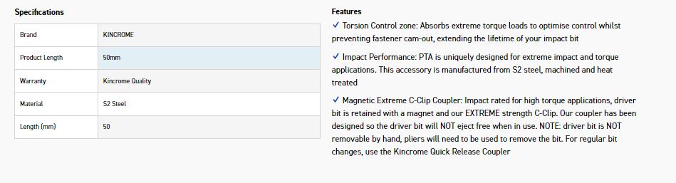 KINCROME K21195 BIT CPL C CLIP X-MAG 50MM *20* - Image 2