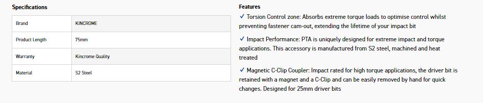 KINCROME K21196 BIT CPL C CLIP - MAG 75MM *20* - Image 2