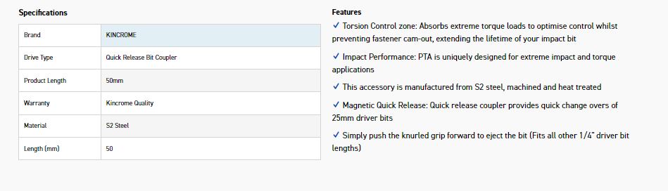 KINCROME K21200 BIT CPL Q/RELEASE 50MM *20* - Image 2