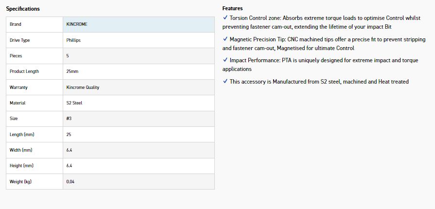 KINCROME K21253 IMPACT BIT PH#3 25MM 5 PCK - Image 4