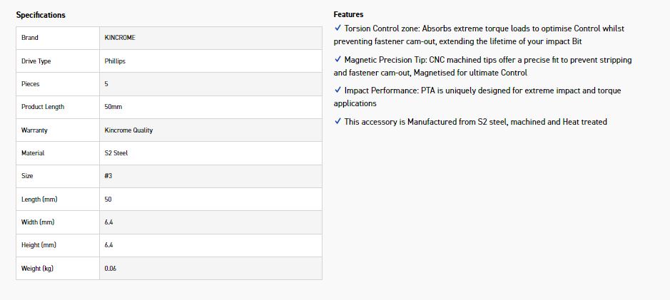 KINCROME K21255 IMPACT BIT PH#3 50MM 5 PCK - Image 4