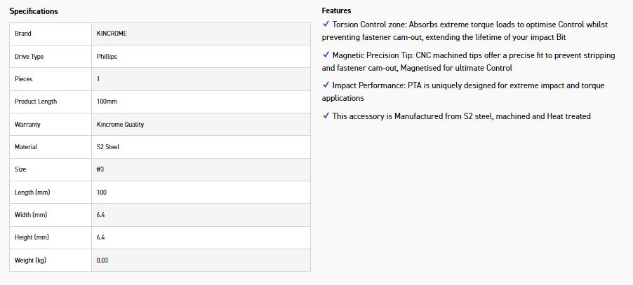 KINCROME K21259 IMPACT BIT PH#3 100MM 1 PCK - Image 4