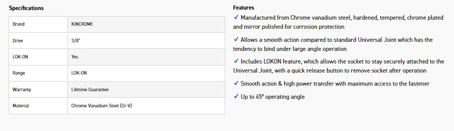 KINCROME K2127 LOKON UNIVERSAL JOINT 3/8D-45° - Image 3