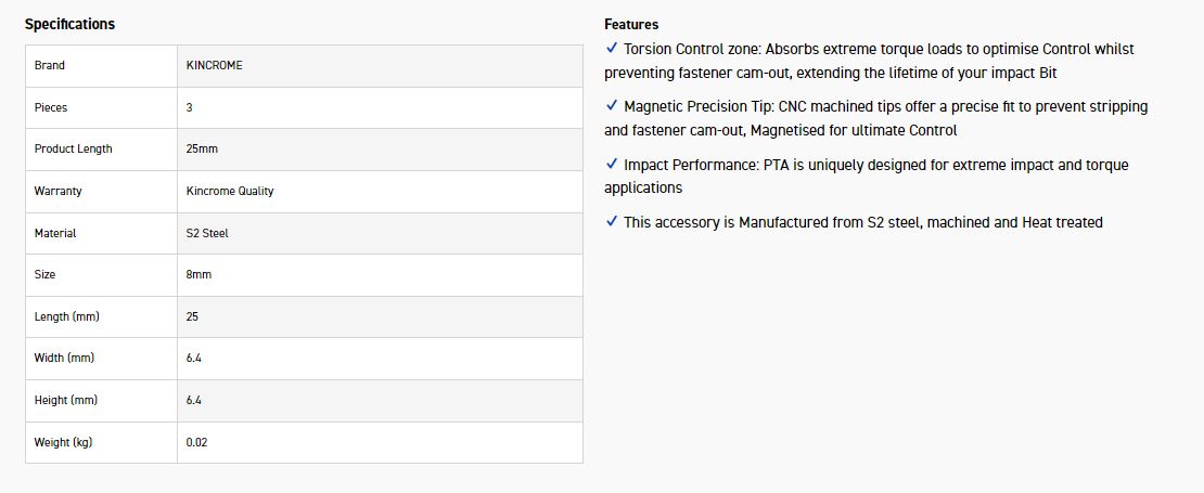 KINCROME K21459 IMPACT BIT BL 8MM 25MM 3 PCK - Image 4