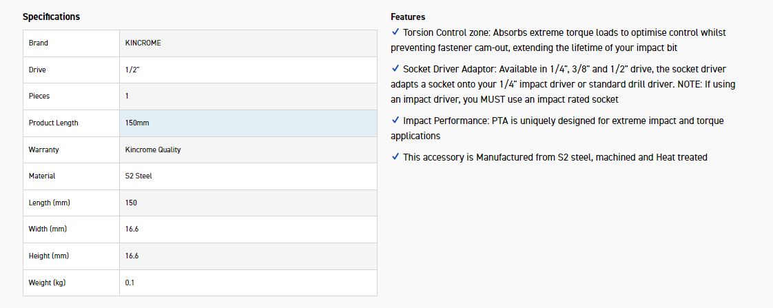 KINCROME K21485 IMPACTSKT DRV-1/2DRV 150MM 1PK - Image 4