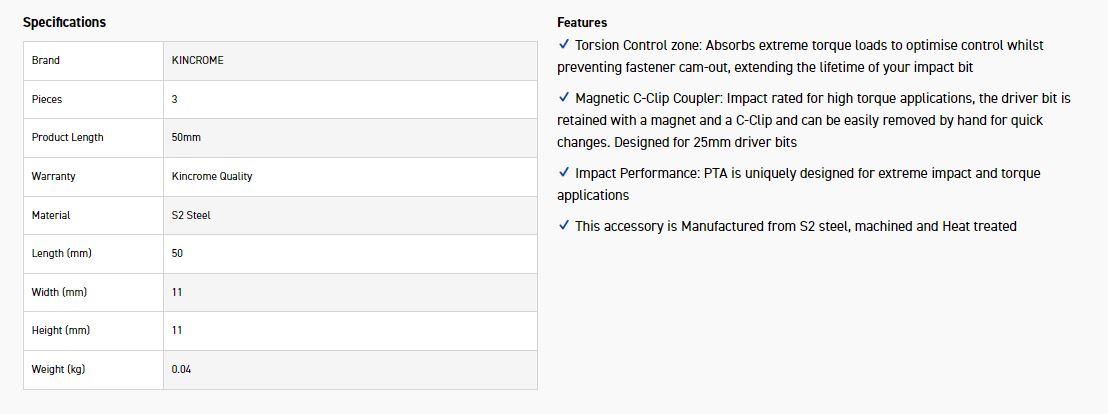 KINCROME K21487 BIT CPLER C CLIP-MAG 50MM 3 PK - Image 4