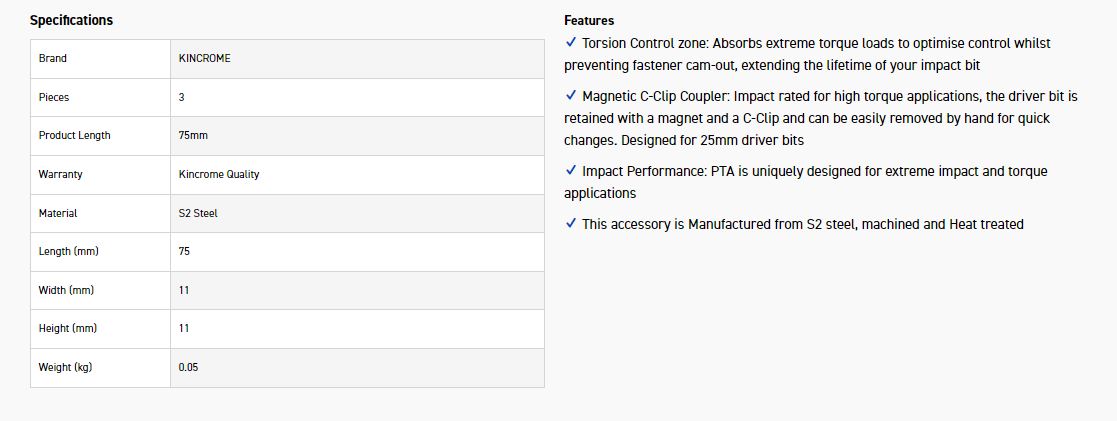KINCROME K21489 BIT CPLER C CLIP-MAG 75MM 3 PK - Image 4