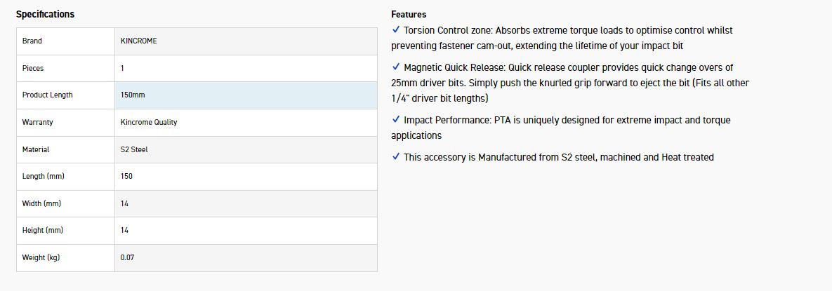 KINCROME K21502 BIT CPLER Q/RELEASE 150MM 1 PK - Image 3