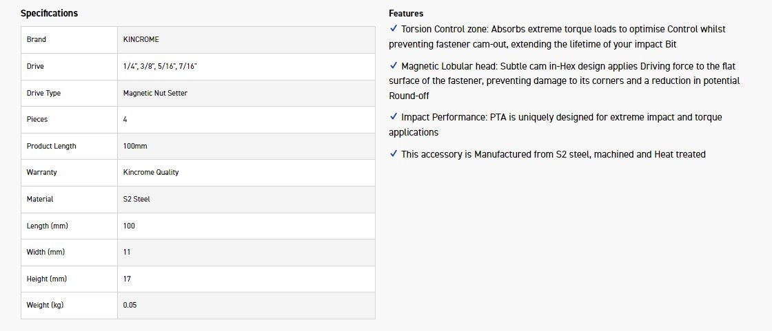 KINCROME K21509 1/4_5/16_3/8_7/16 100MM NUTSTR - Image 2