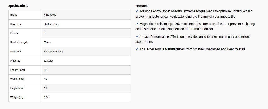 KINCROME K21521 IMPACT BIT PH2_HEX 5MM 50MM5PK - Image 6