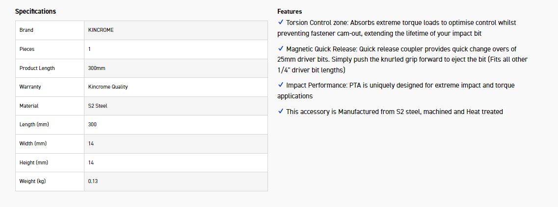 KINCROME K21524 BIT CPLER Q/RELEASE 300MM 1PK - Image 2