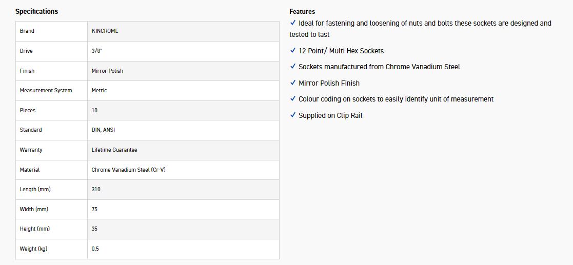 KINCROME K2172 SOCKET RAIL 3/8D 10P-MET (MP) - Image 2