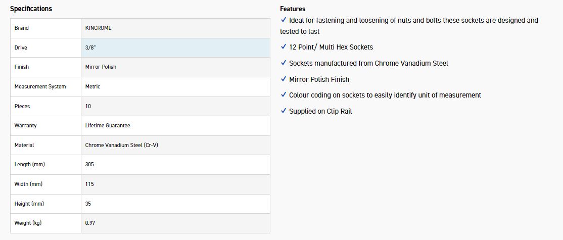 KINCROME K2178 SCKT RAIL DEEP 3/8D 10P-M (MP) - Image 4