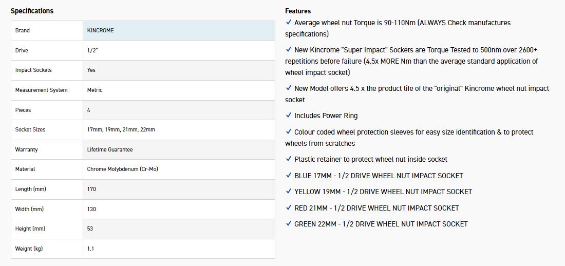 KINCROME K2180 IMPACT WHEEL NUT SET 1/2D-4P-M - Image 5