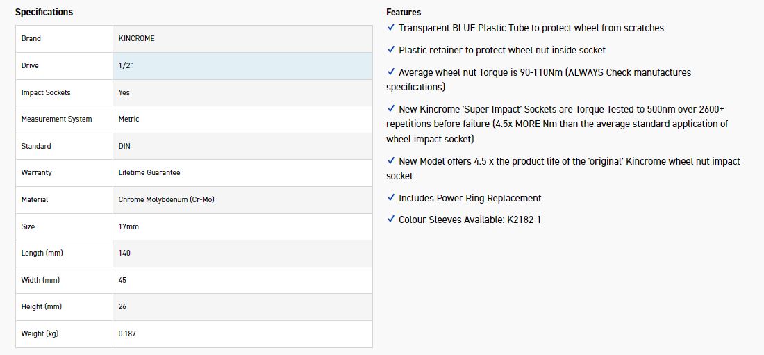 KINCROME K2182 SUPER IMPACT SOCKET 17MM - Image 2