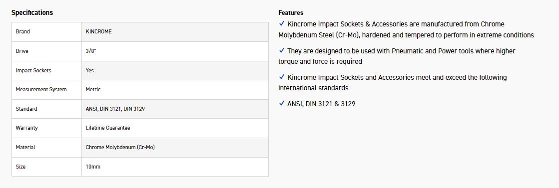 KINCROME K2209 IMPACT SKT 3/8DRV 10MM - Image 2
