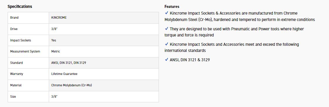 KINCROME K2212 IMPACT SKT 3/8DRV 13MM - Image 2