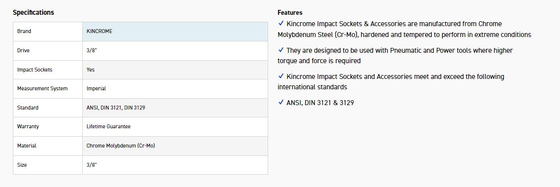 KINCROME K2223 IMPACT SKT 3/8DRV 3/8 - Image 2