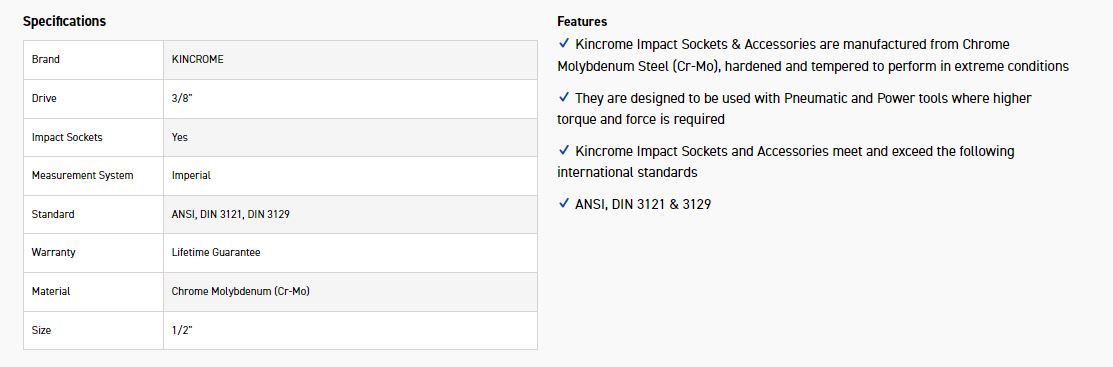 KINCROME K2225 IMPACT SKT 3/8DRV 1/2 - Image 2