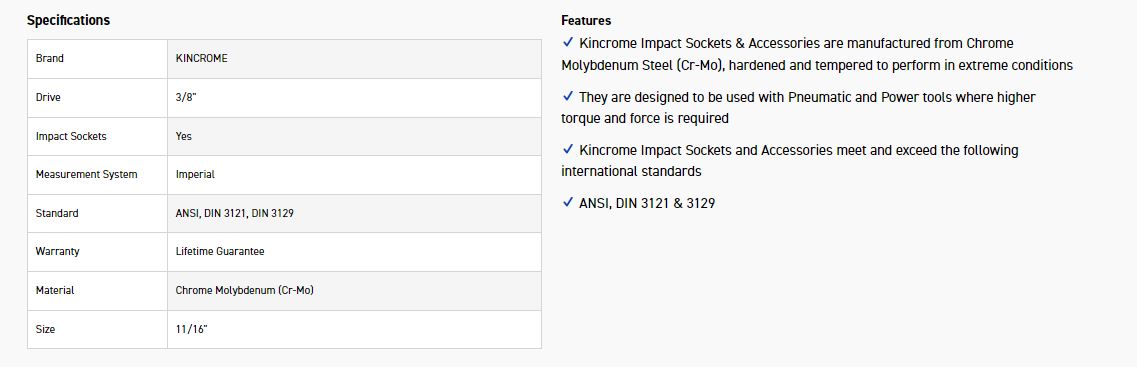 KINCROME K2228 IMPACT SKT 3/8DRV 11/16 - Image 2