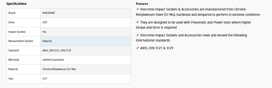 KINCROME K2229 IMPACT SKT 3/8DRV 3/4 - Image 2