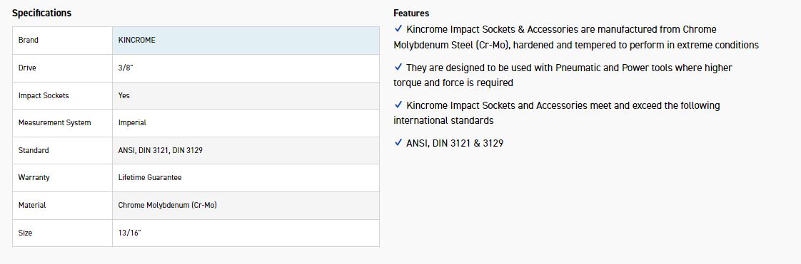 KINCROME K2230 IMPACT SKT 3/8DRV 13/16 - Image 2