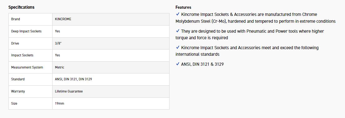 KINCROME K2245 IMPACT SKT DEEP 3/8DRV 19MM - Image 2
