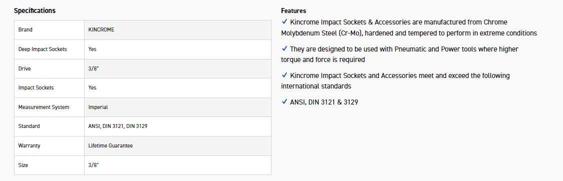 KINCROME K2250 IMPACT SKT DEEP 3/8DRV 3/8 - Image 2