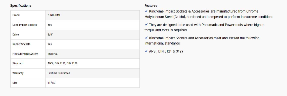 KINCROME K2255 IMPACT SKT DEEP 3/8DR 11/16 - Image 2