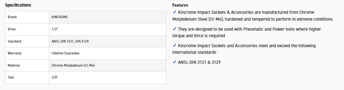 KINCROME K2279 IMP ADAPTOR 1/2 F X 3/8 M - Image 2