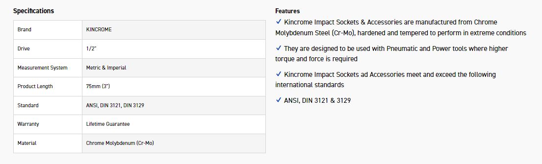KINCROME K2281 IMP EXTENS 1/2DRV 75MM (3 ) - Image 2