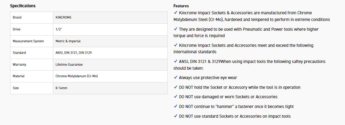 KINCROME K2284 RING&PIN SET 1/2DR 8MM-14MM - Image 2