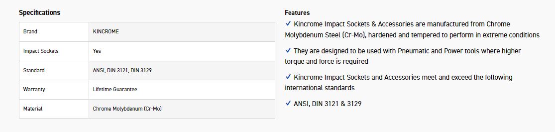 KINCROME K2293 IMPACT SKT 1/2DRV 15MM - Image 2